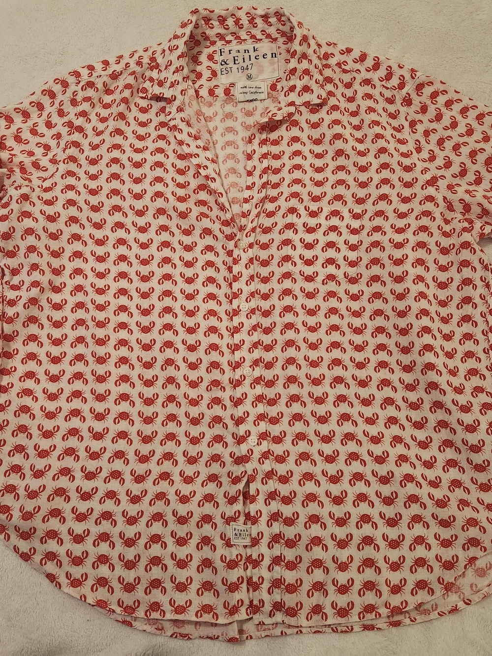Frank & Eileen "Eileen" Button-up Shirt, Relaxed Fit Linen featuring Crab Print